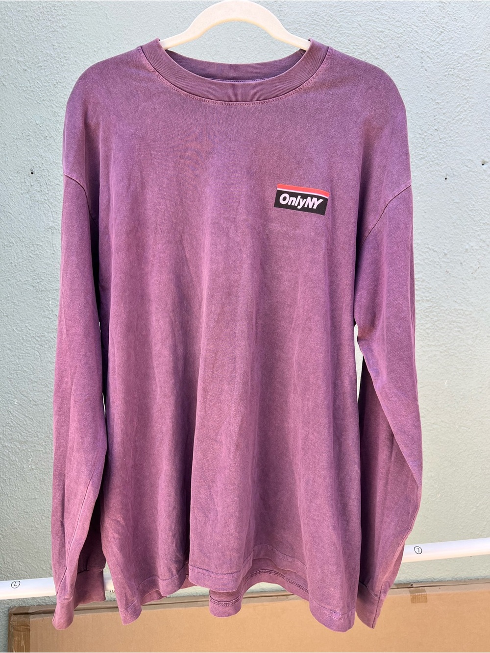 Only NY Washed Plum Crewneck Sweater with Chest Logo